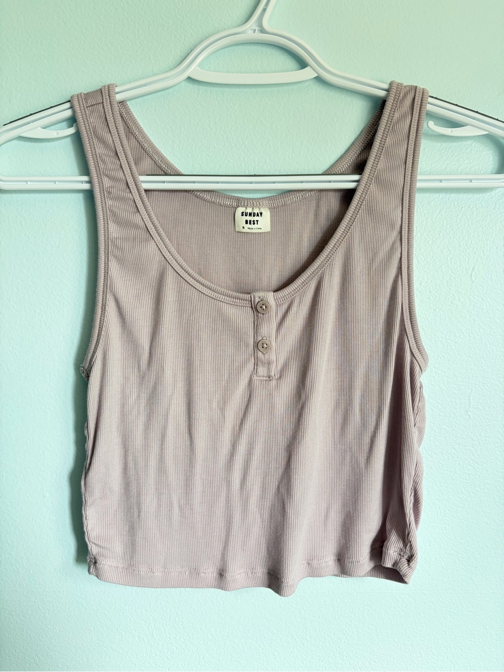 Sunday Best Mauve Ribbed Henley Tank Top - Size Small